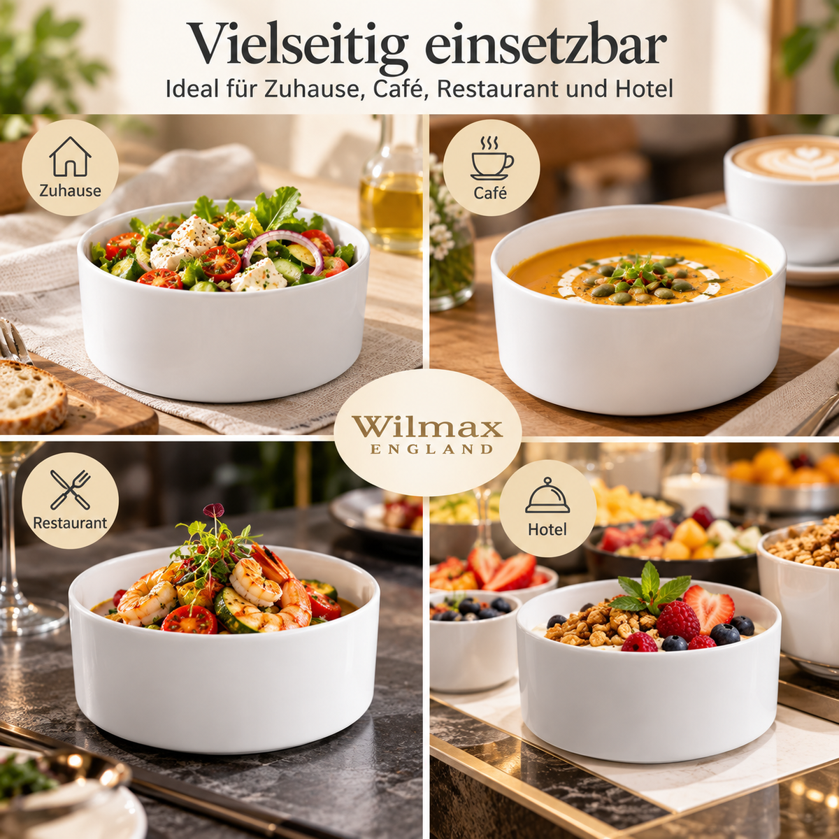 Wilmax Schale 630 ml 13 cm Weiß aus Porzellan