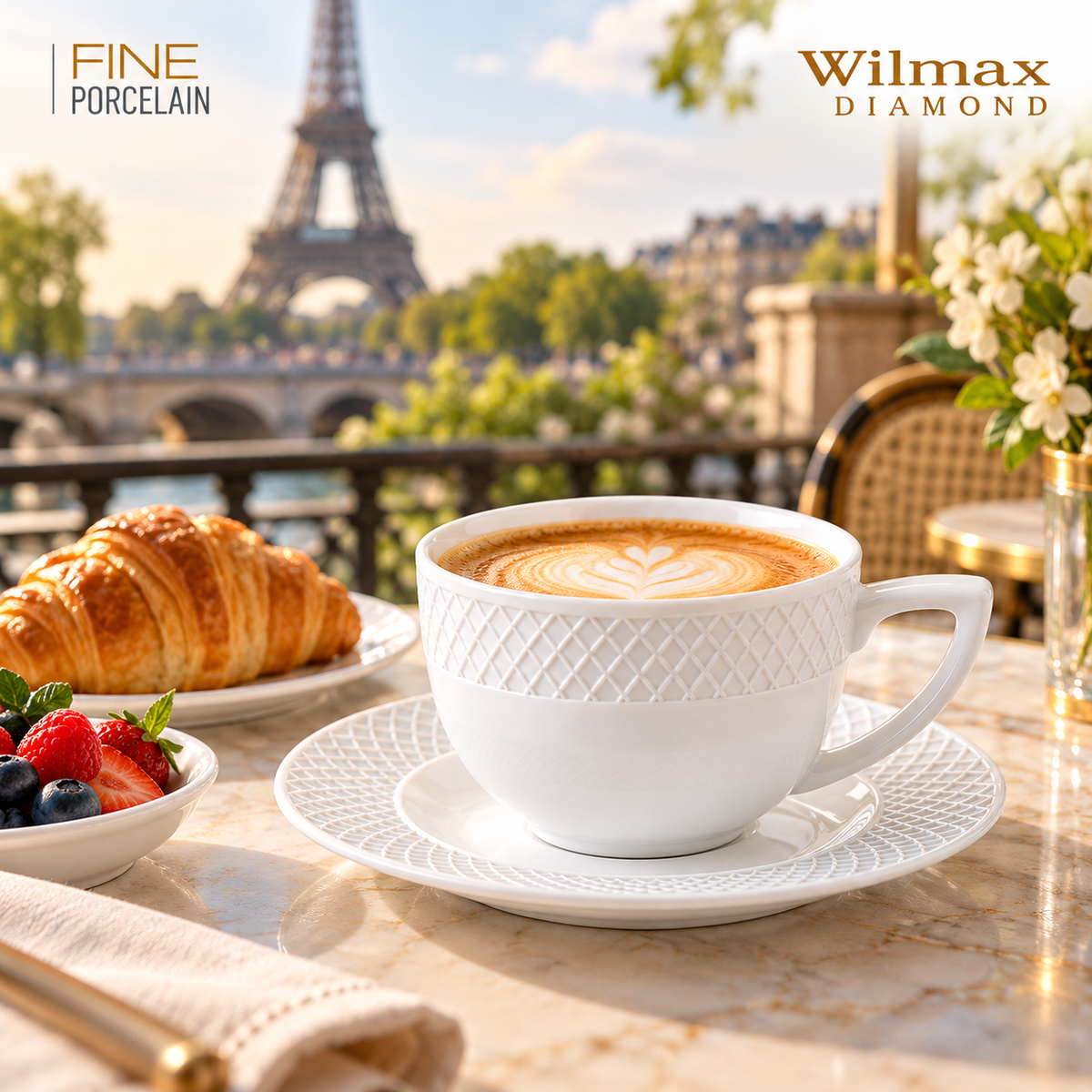 Wilmax Cappuccinotasse mit Untertasse 170 ml 6er-Set Weiß aus Porzellan