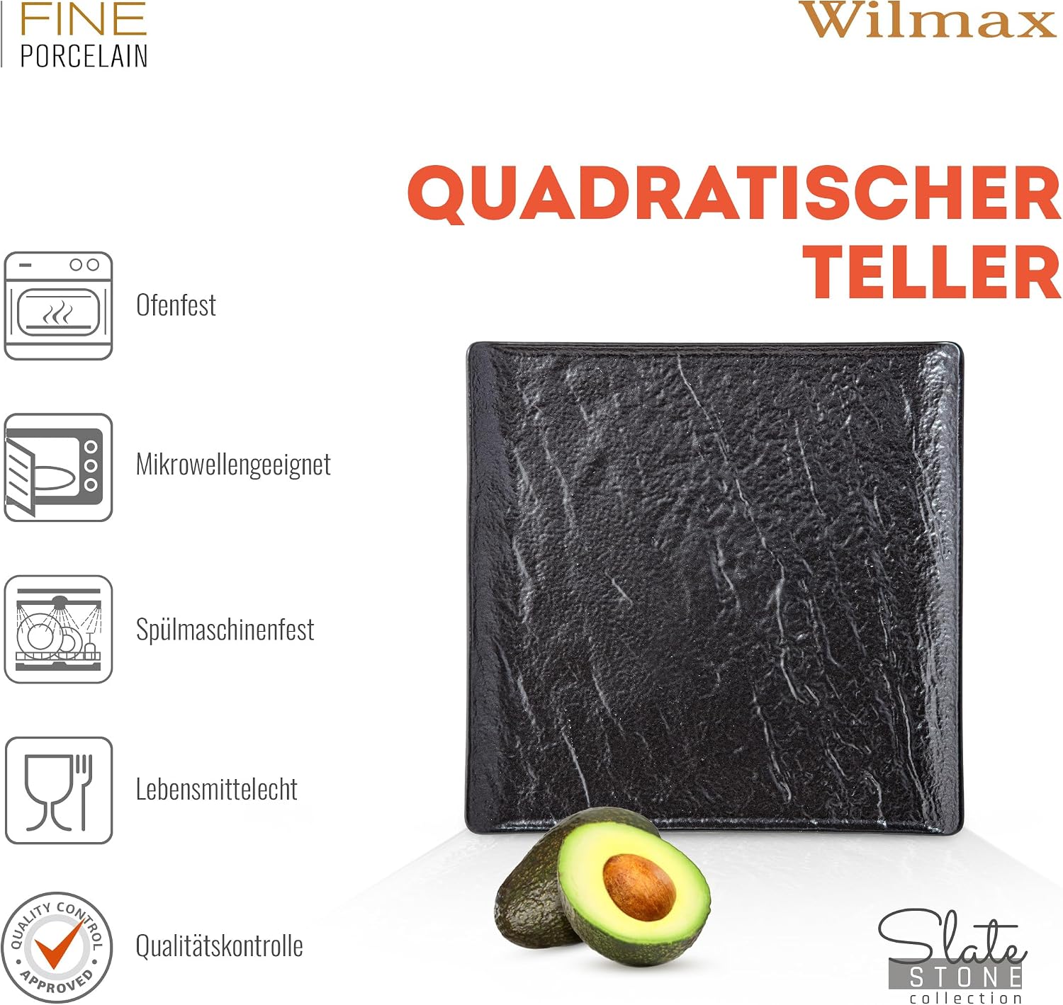 Wilmax Quadratische Servierplatte 21,5 × 21,5 cm 3er-Set Schwarz aus Porzellan