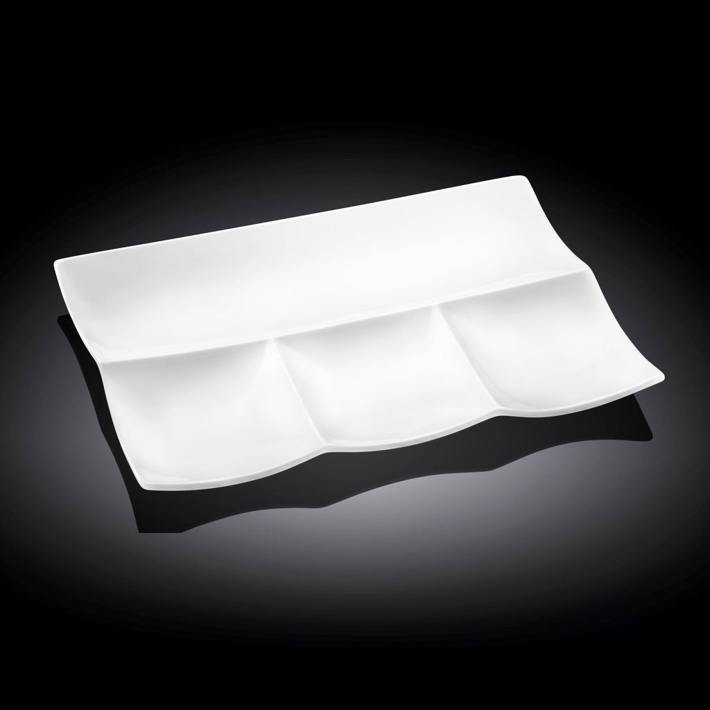 Wilmax Servierplatte 30 × 20 cm mit 4 Fächern Weiß aus Porzellan