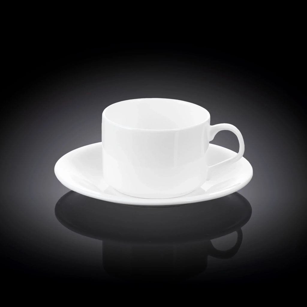 Wilmax Tasse mit Untertassen 160 ml 2er-Set Weiß aus Porzellan