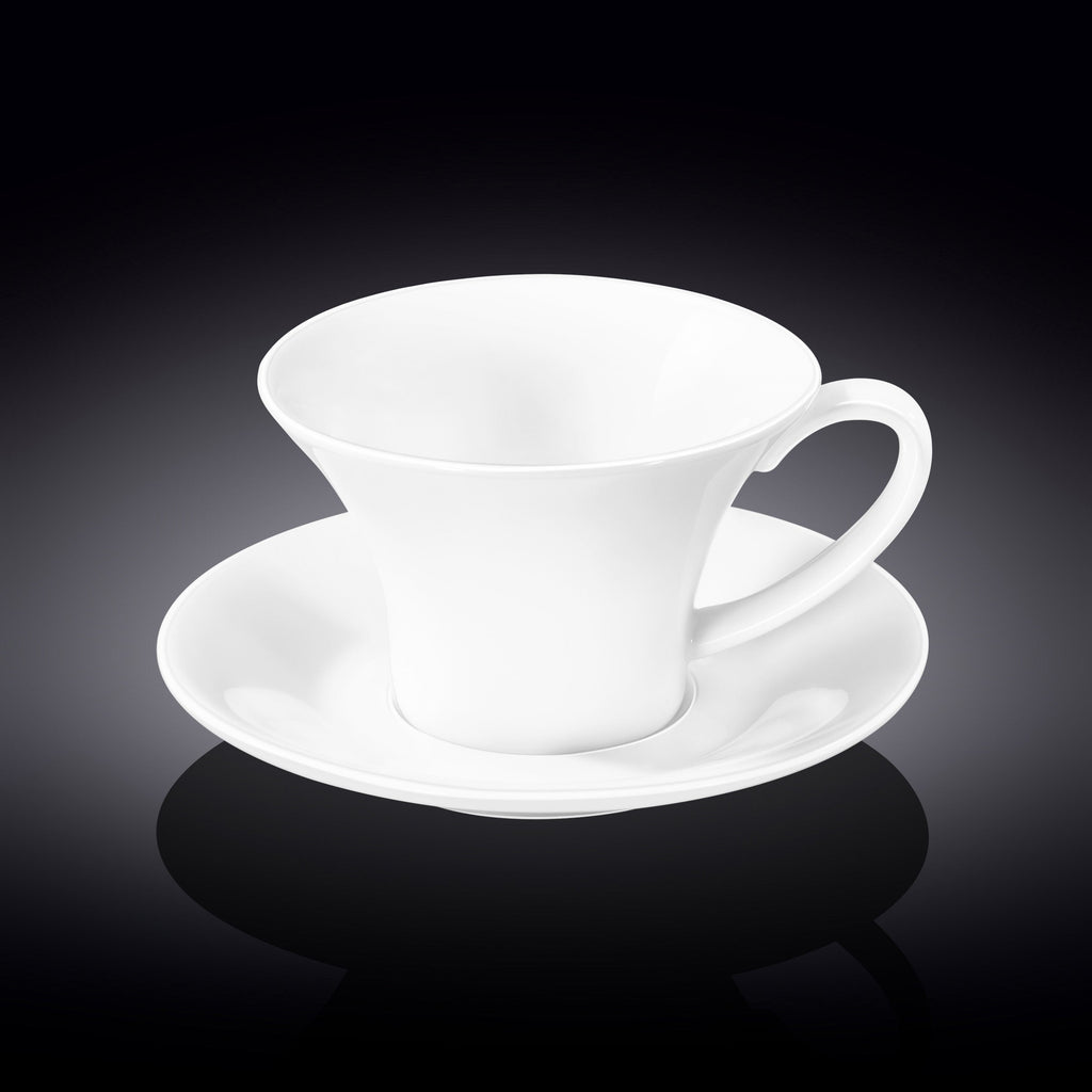 Wilmax Tasse mit Untertasse 430 ml Weiß aus Porzellan