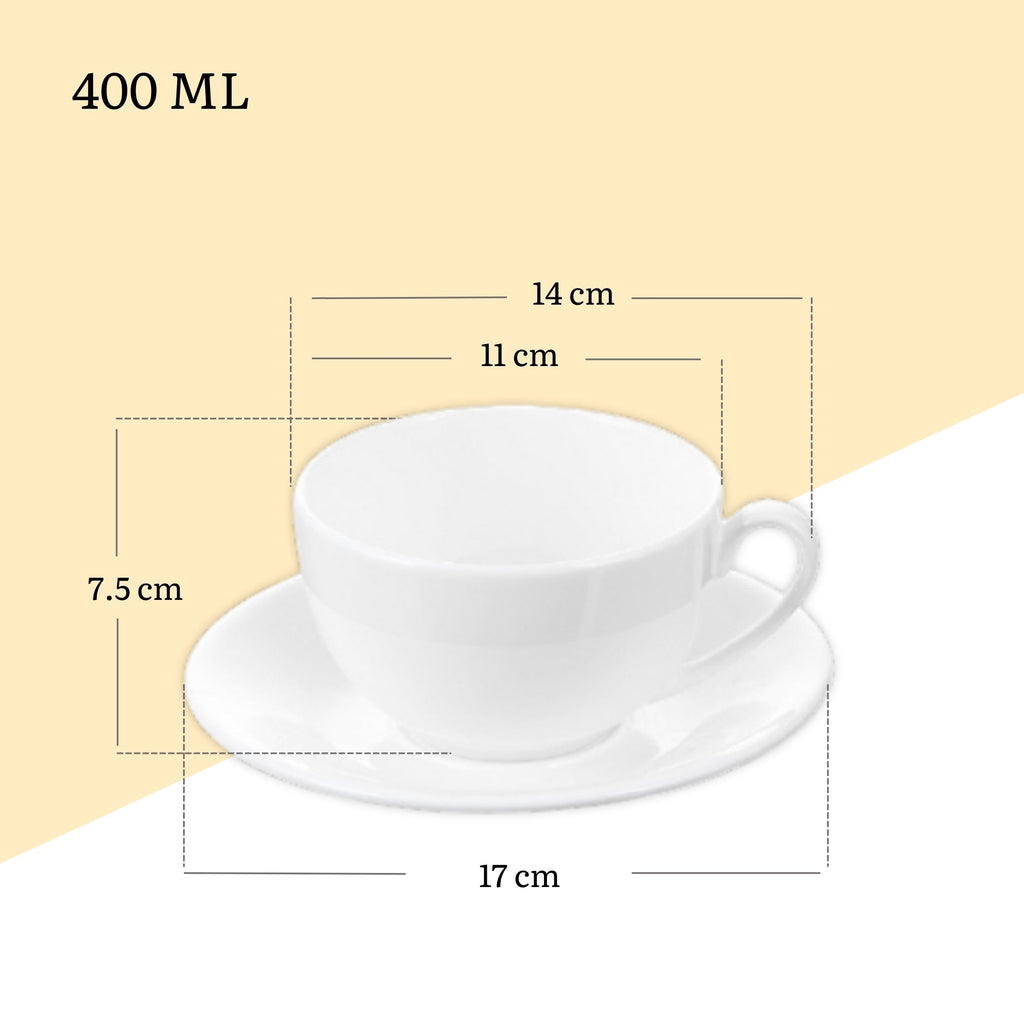 Wilmax Tasse mit Untertasse 400 ml Weiß aus Porzellan