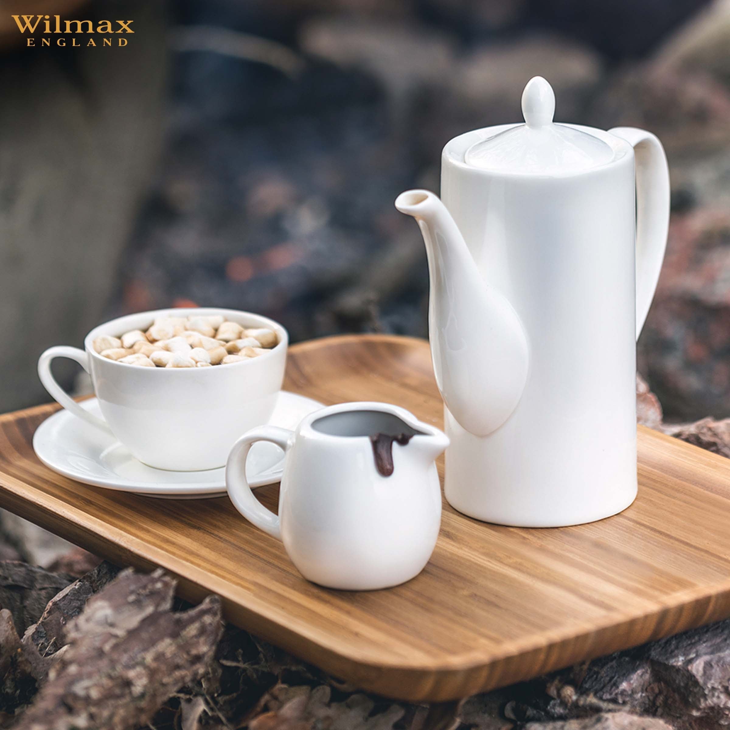 Wilmax Tasse mit Untertasse 400 ml Weiß aus Porzellan