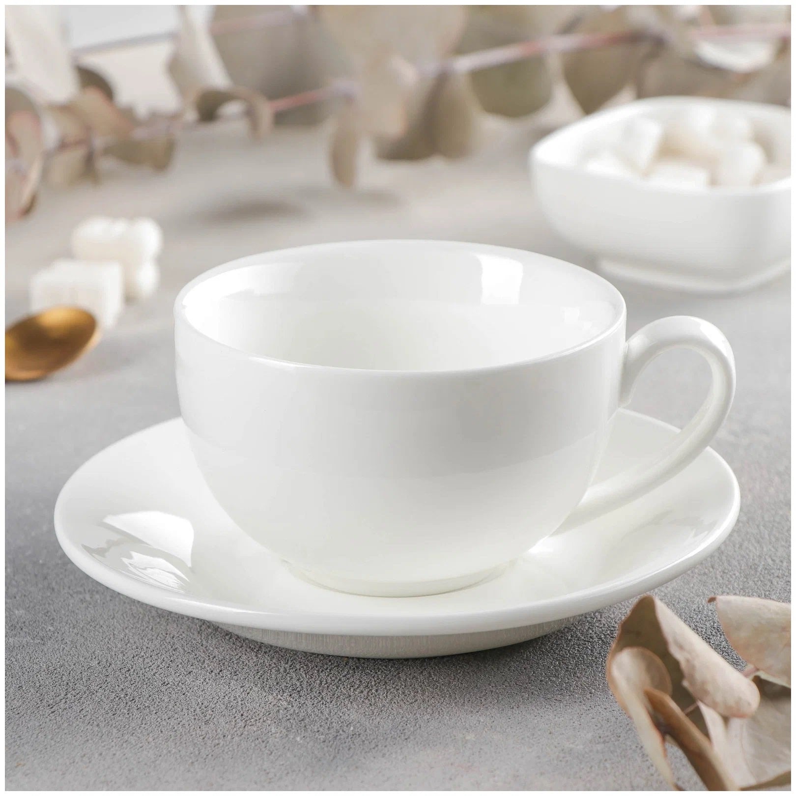 Wilmax Tasse mit Untertasse 400 ml Weiß aus Porzellan