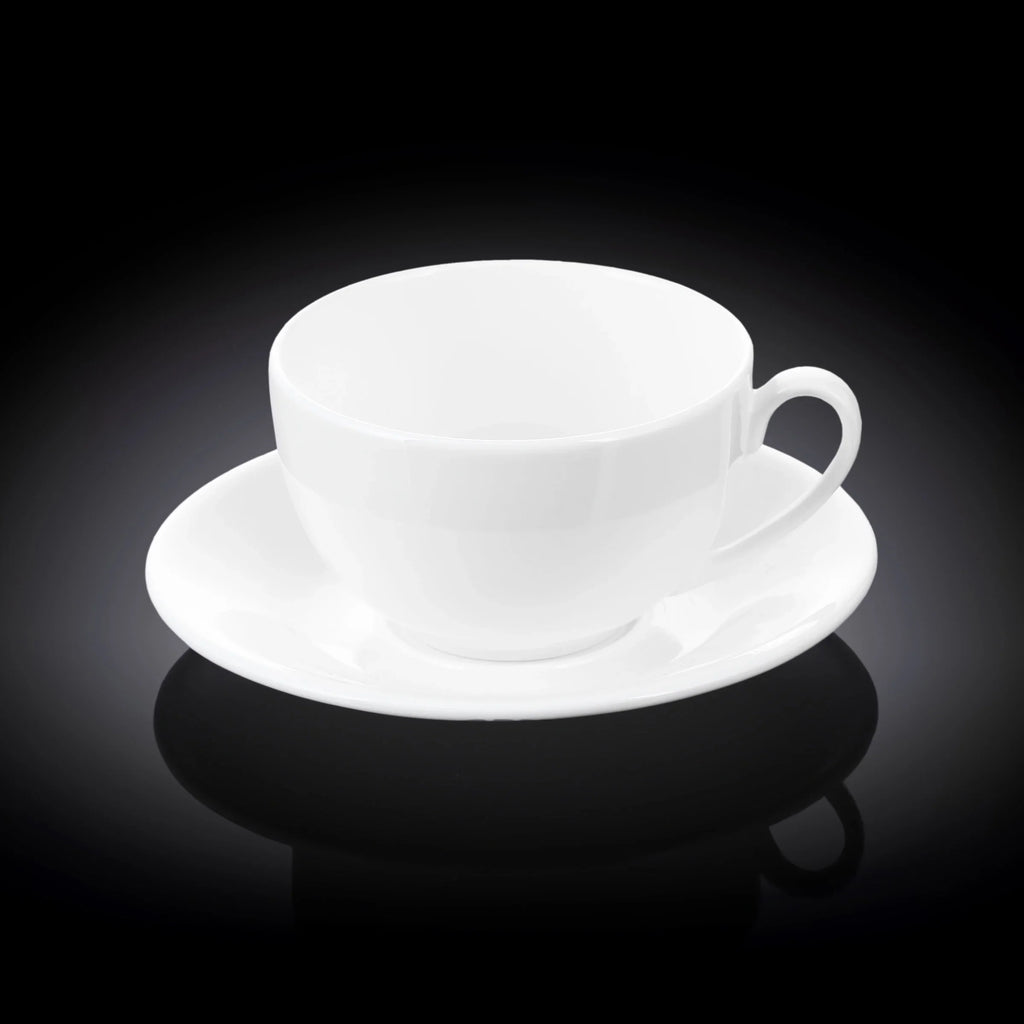 Wilmax Tasse mit Untertasse 400 ml Weiß aus Porzellan