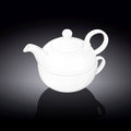 Wilmax Kaffee- und Teekanne mit integriertem Ausgusssieb mit Tasse 375 ml und 340 ml Weiß aus Porzellan