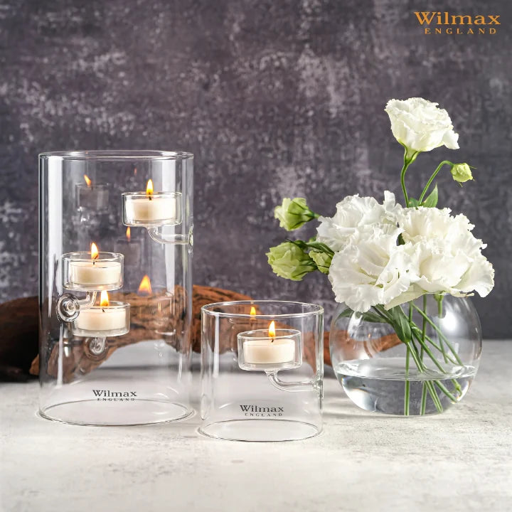 Wilmax Teelichthalter für 1 Teelicht 9 cm Transparent aus Glas