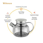 Wilmax Teekanne 950 ml mit Federfilter und mit Edelstahldeckel Grau aus Thermoglas