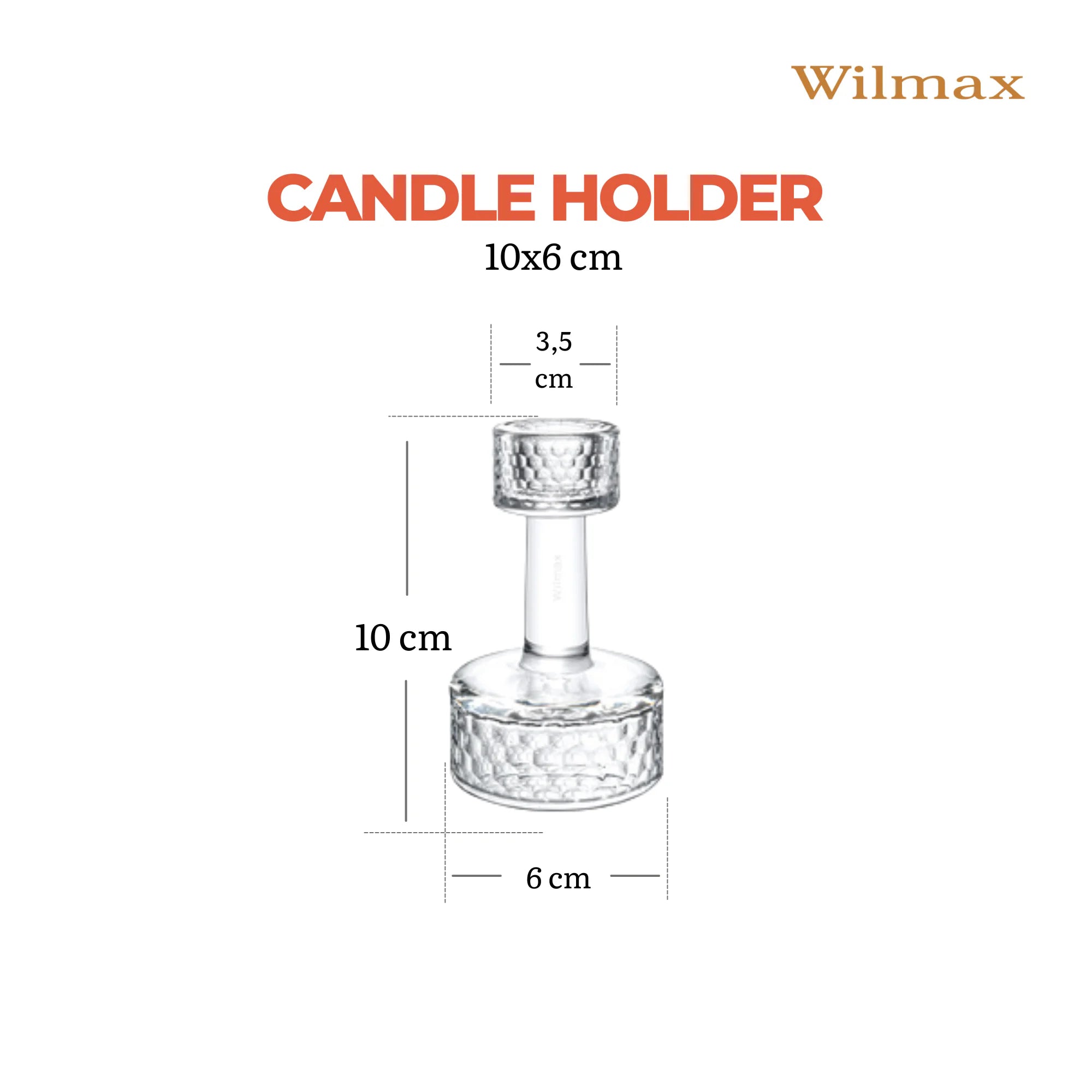 Wilmax Kerzenhalter 10 × 6 cm Transparent aus Glas
