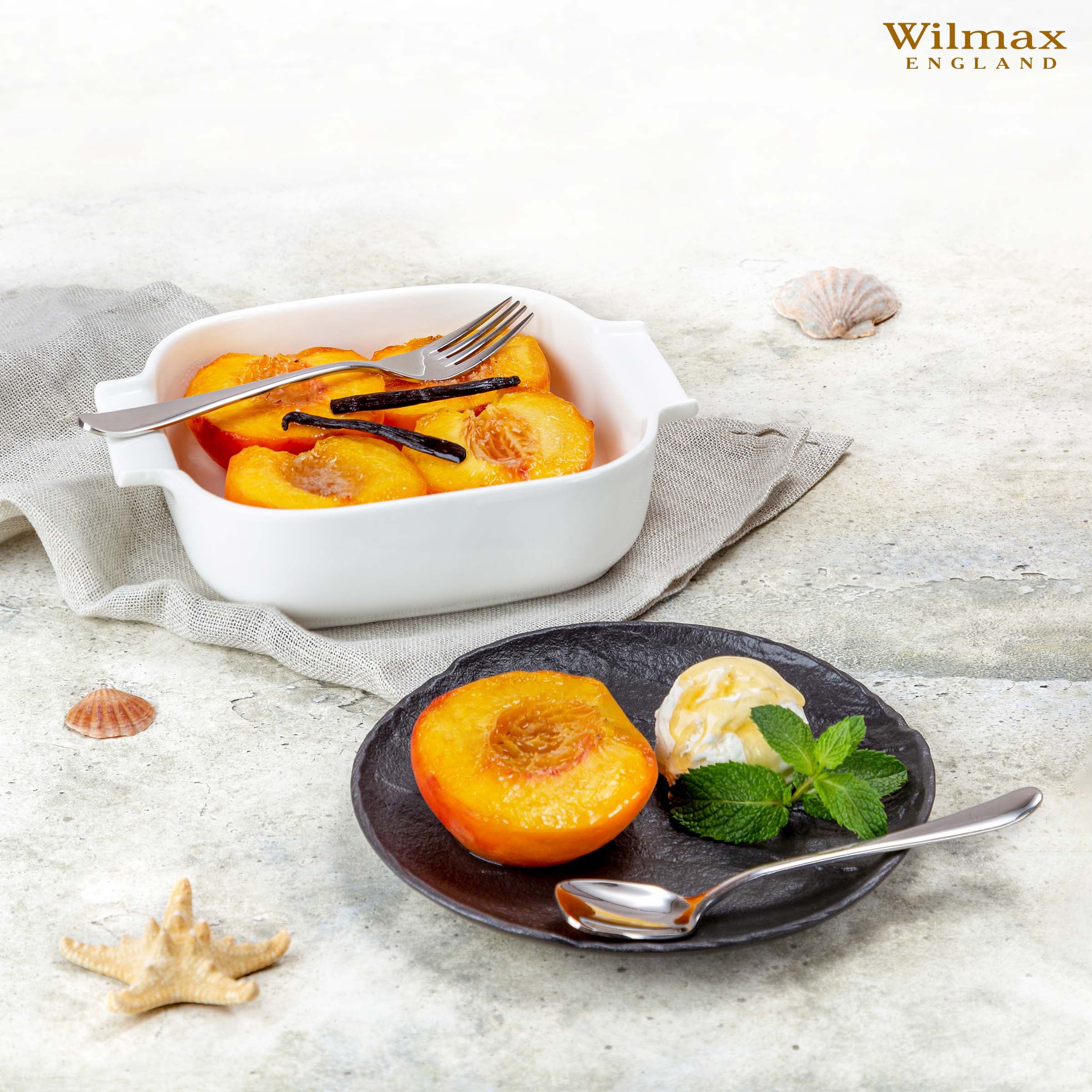 Wilmax Auflaufform mit Griffen 780 ml Weiß aus Porzellan