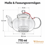 Wilmax Teekanne 770 ml mit Glasfilter Transparent aus Thermoglas