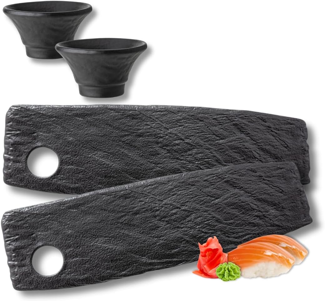 Wilmax Servierplatten- und Saucenschalen-Set 4-teilig Schwarz