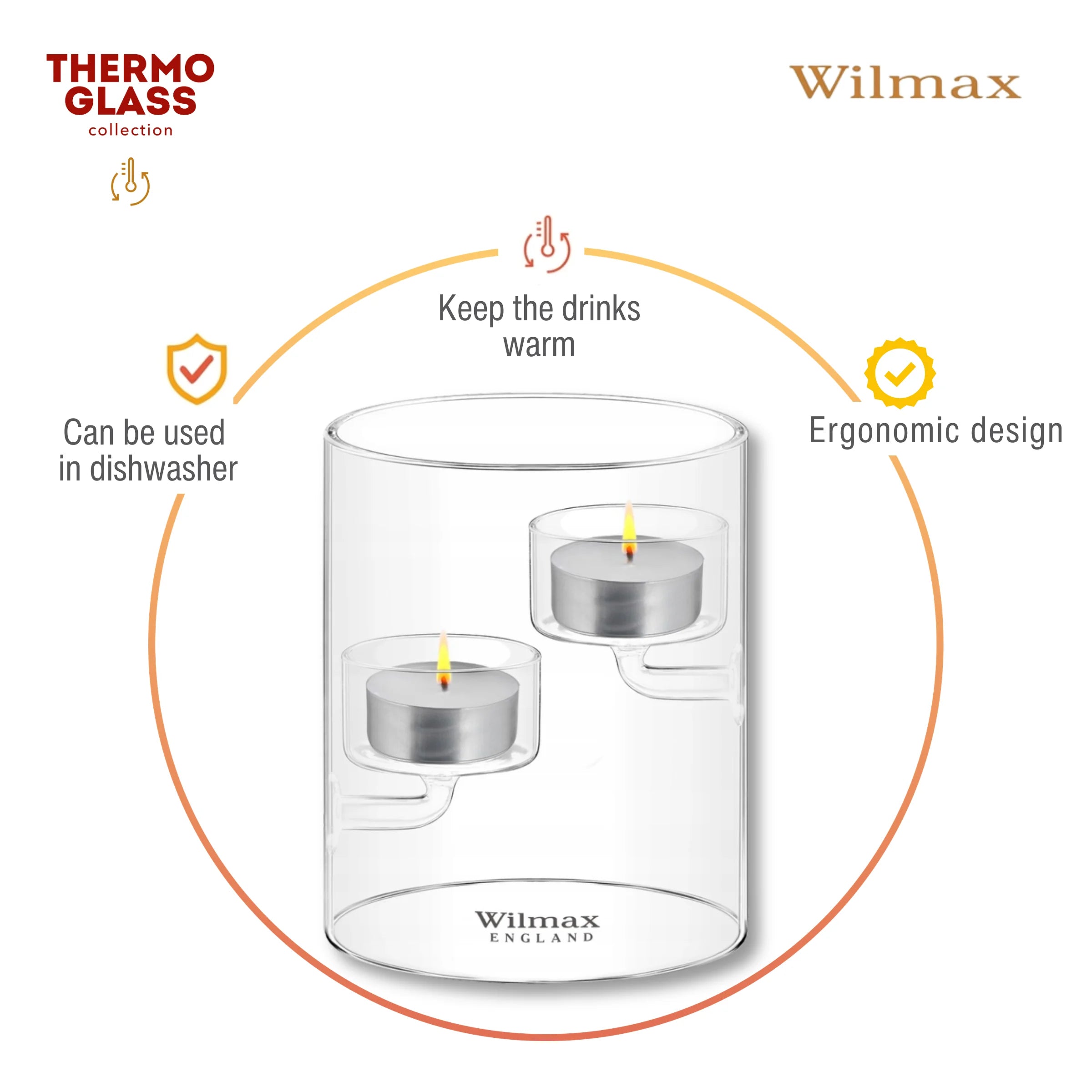 Wilmax Teelichthalter für 2 Teelichter 12 cm Transparent aus Glas