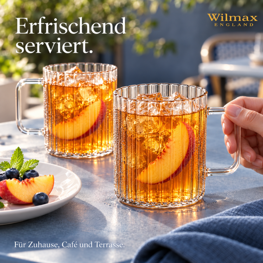Wilmax Hitzebeständiger Glasbecher mit Henkel 400 ml 6er-Set aus Glas