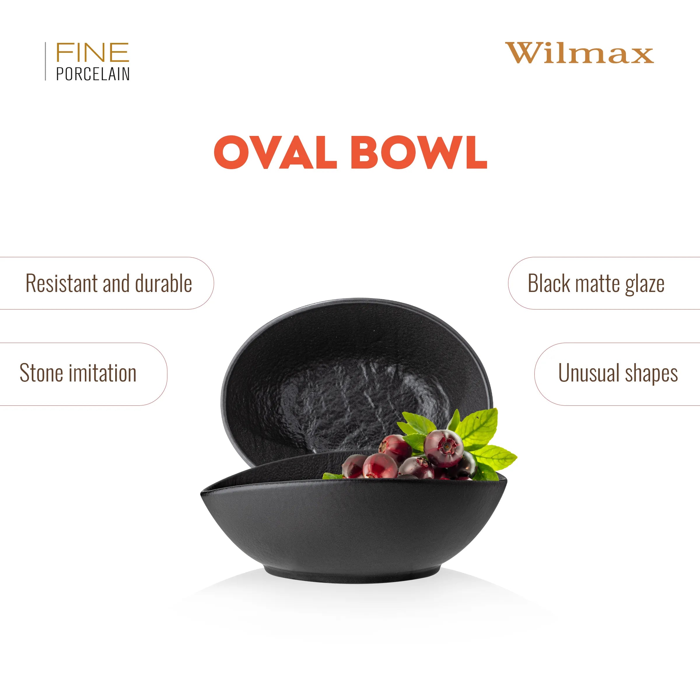 Wilmax Ovale Schale 13 × 10 × 6 cm Schwarz aus Porzellan