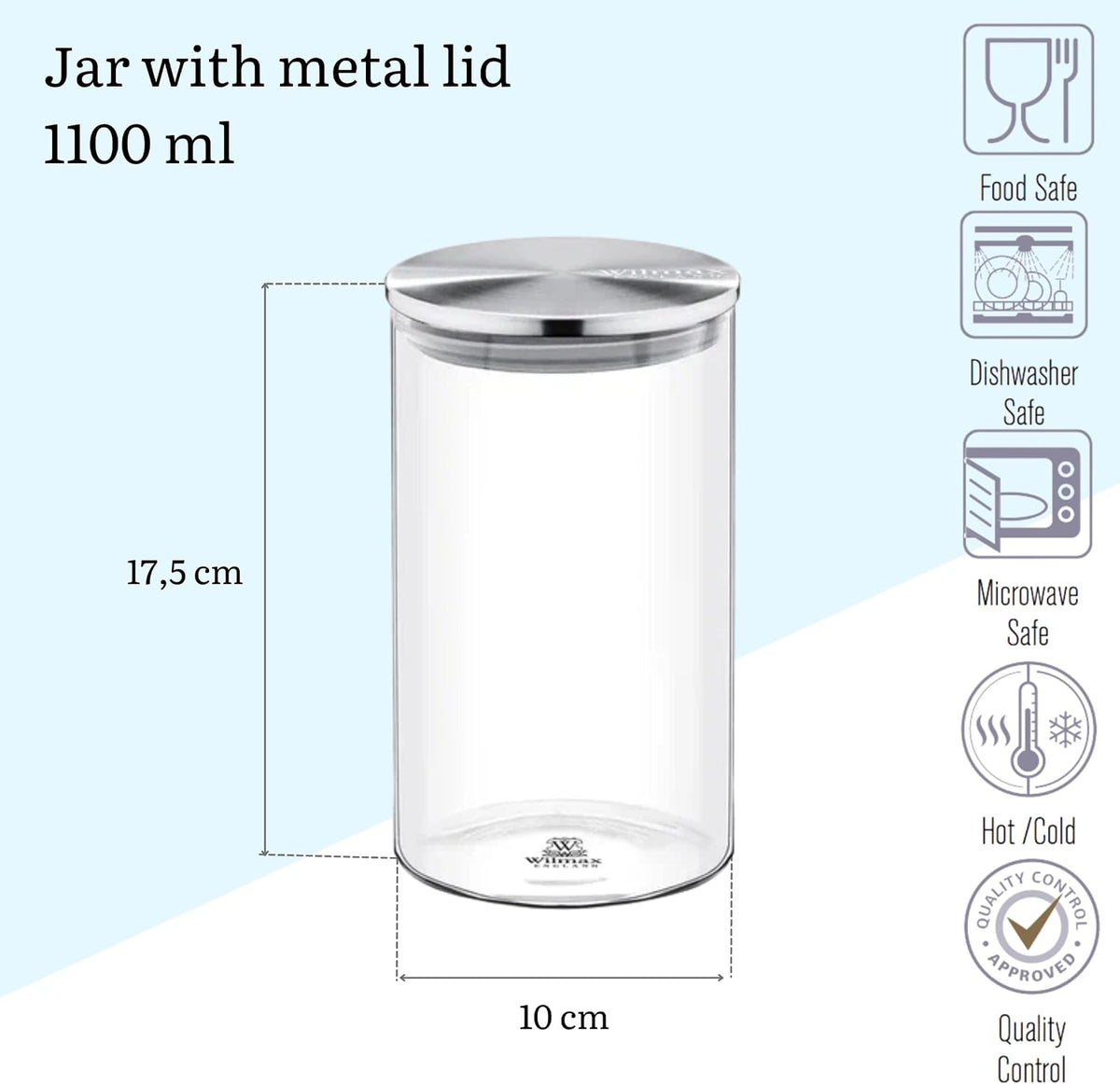 Wilmax Vorratsglas 1100 ml mit Edelstahldeckel 3er-Set Transparent