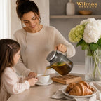 Wilmax Teekanne 1600 ml mit Federfilter und mit Edelstahldeckel Rauchgrau aus Thermoglas