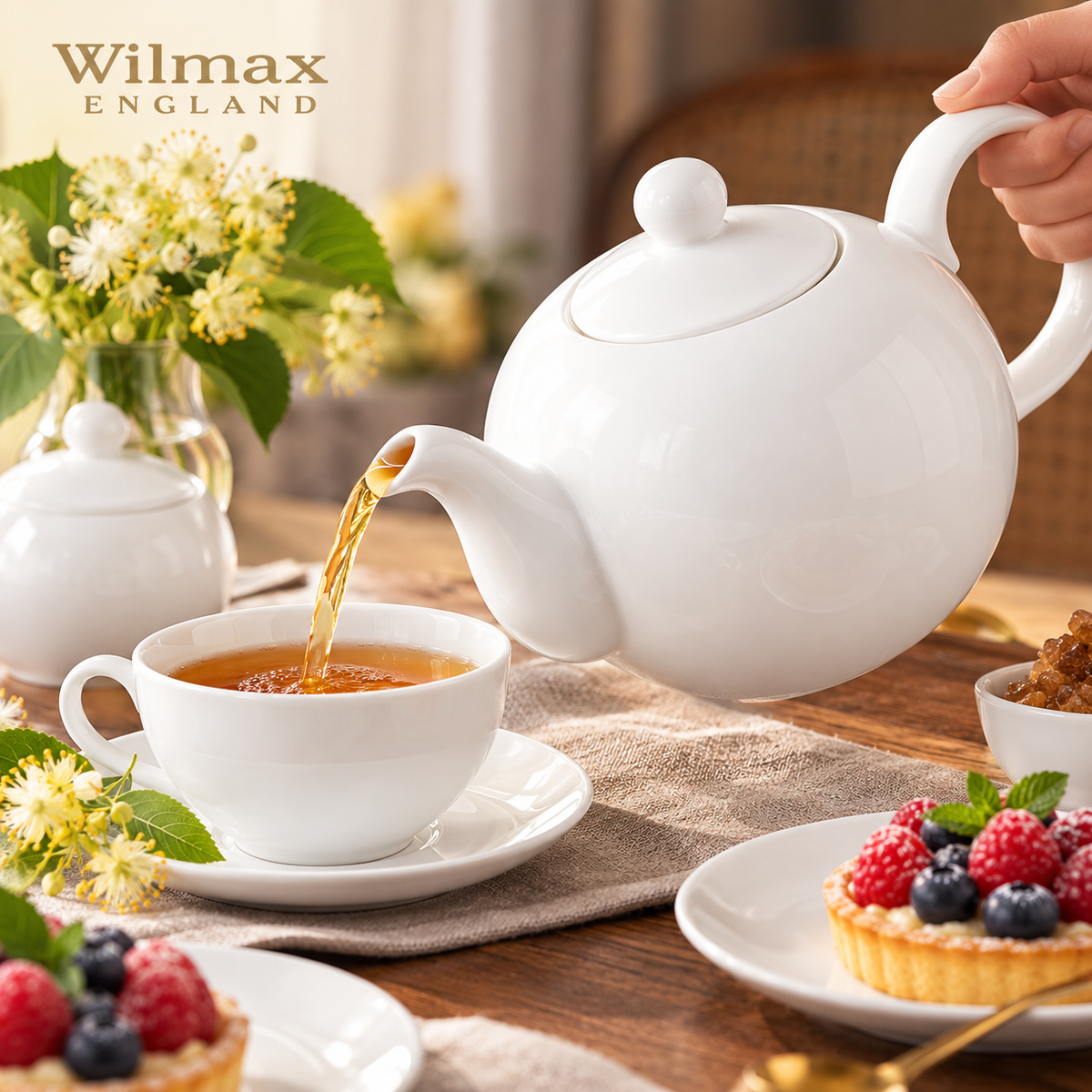 Wilmax Kaffee- und Teekanne mit integriertem Ausgusssieb 1100 ml Weiß aus Porzellan
