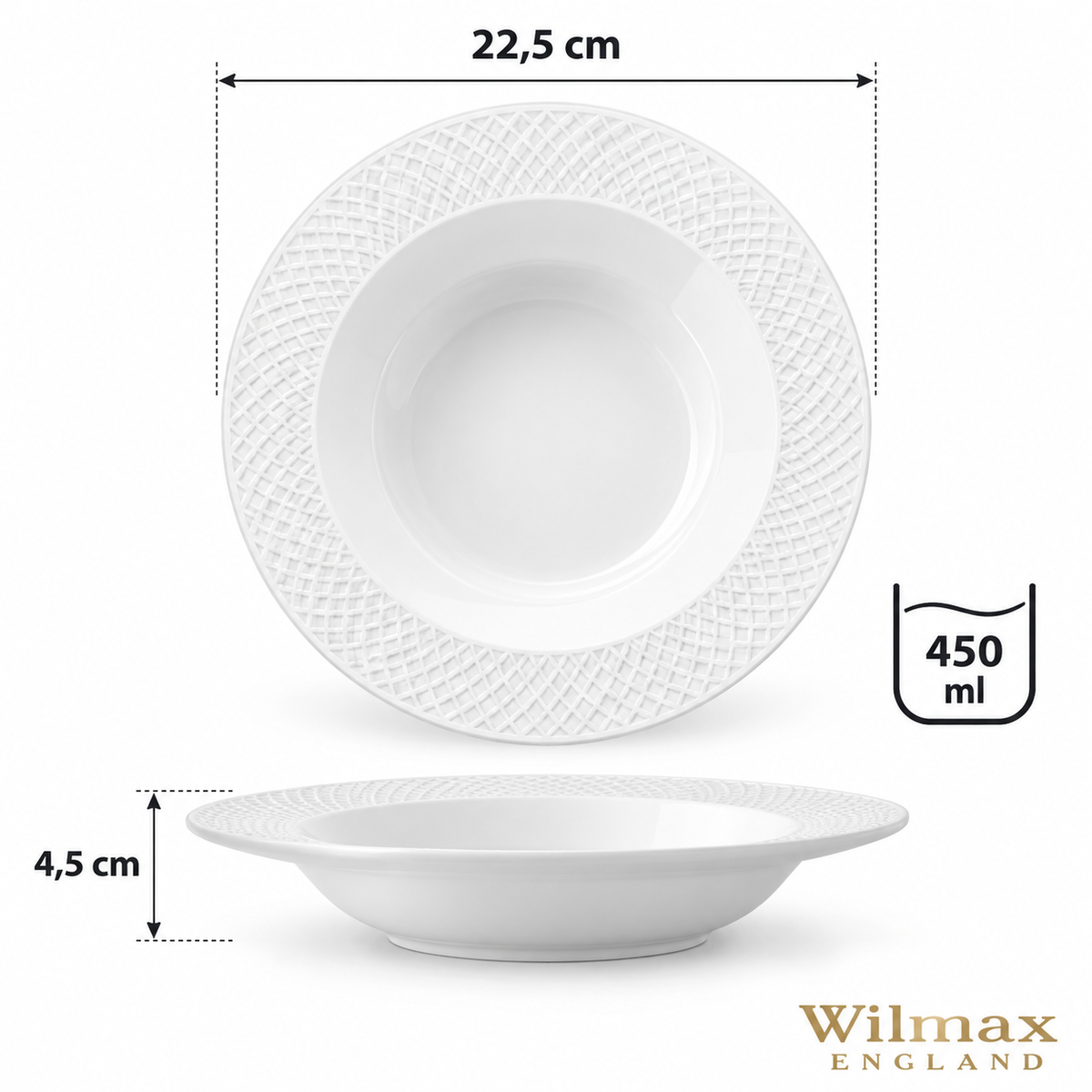 Wilmax Tiefer Teller 22,5 cm Weiß aus Porzellan