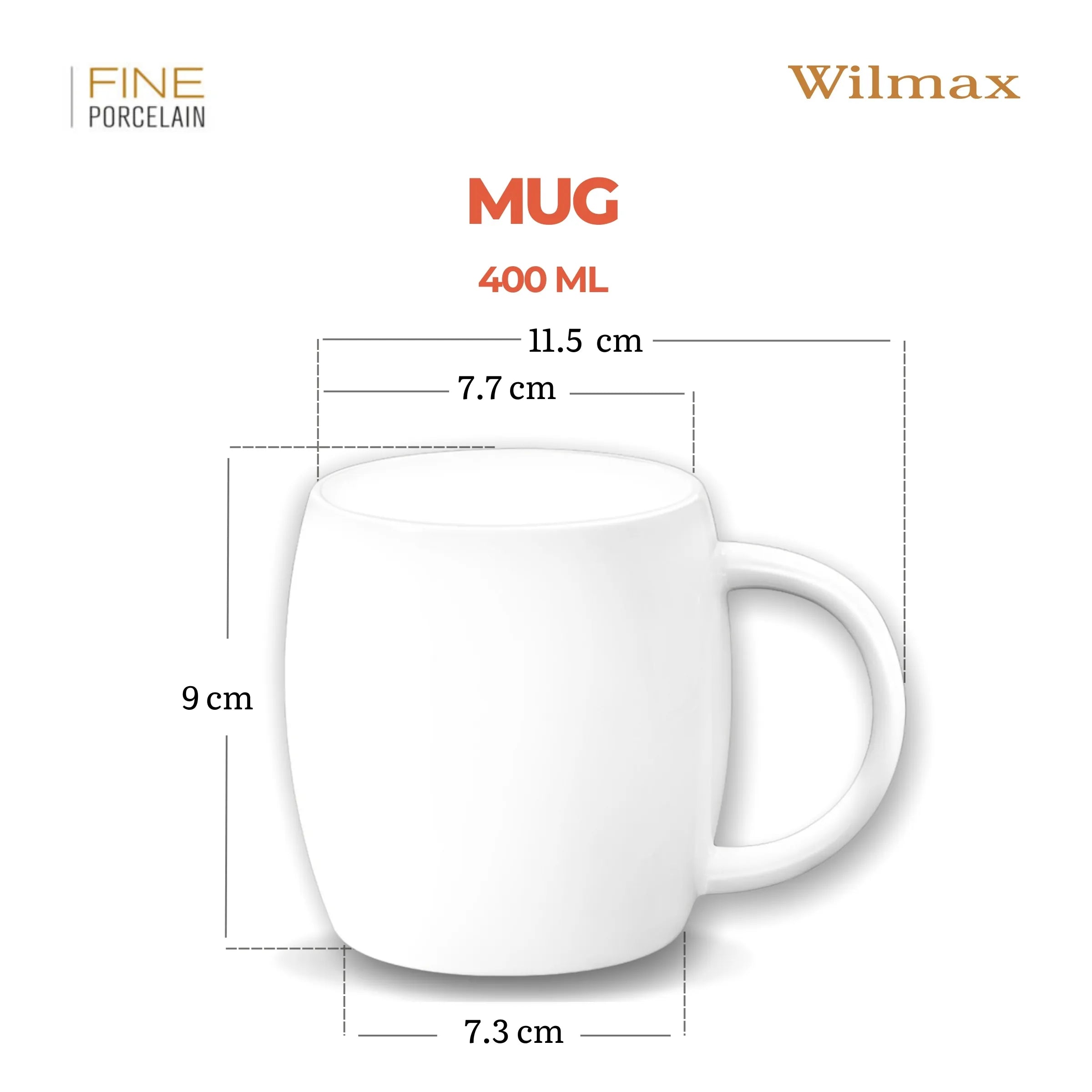 Wilmax Becher 400 ml Weiß aus Porzellan