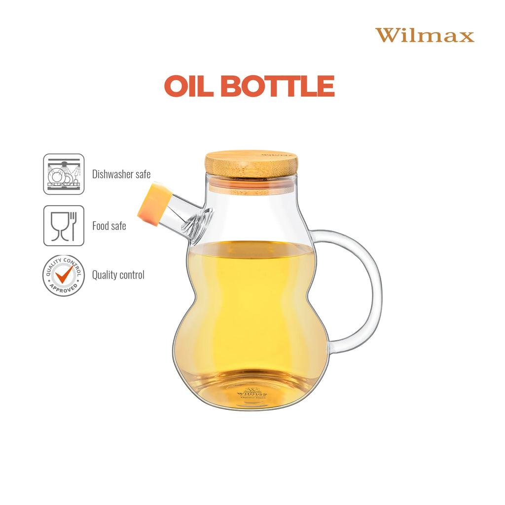 Wilmax Ölflasche 450 ml mit Ausgießer und Filter Transparent aus Glas