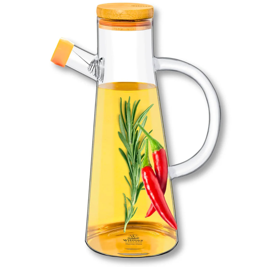 Wilmax Ölflasche 500 ml mit Bambusdeckel Transparent aus Glas