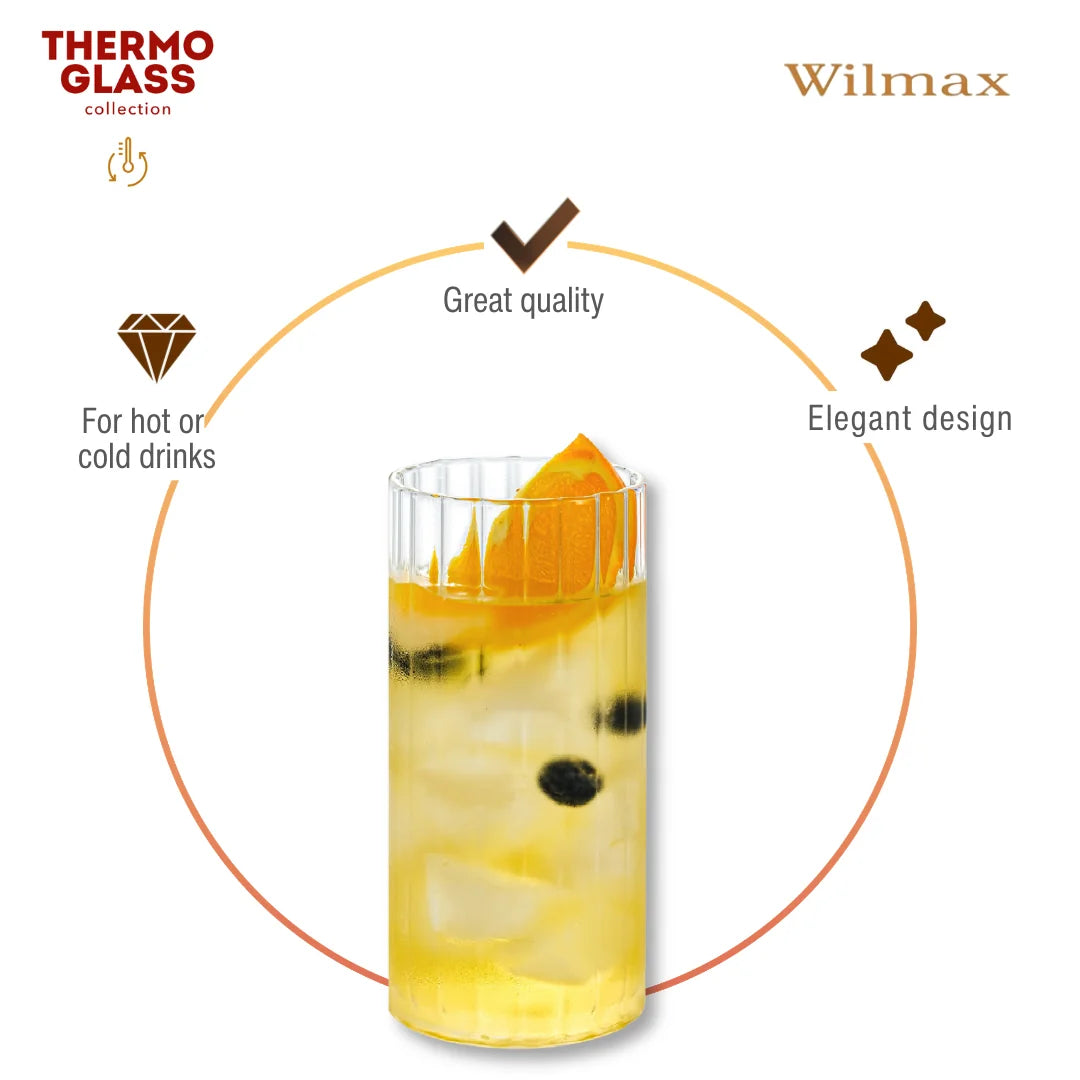 Wilmax Geriffeltes Glas 300 ml 6er-Set Transparent aus Borosilikatglas