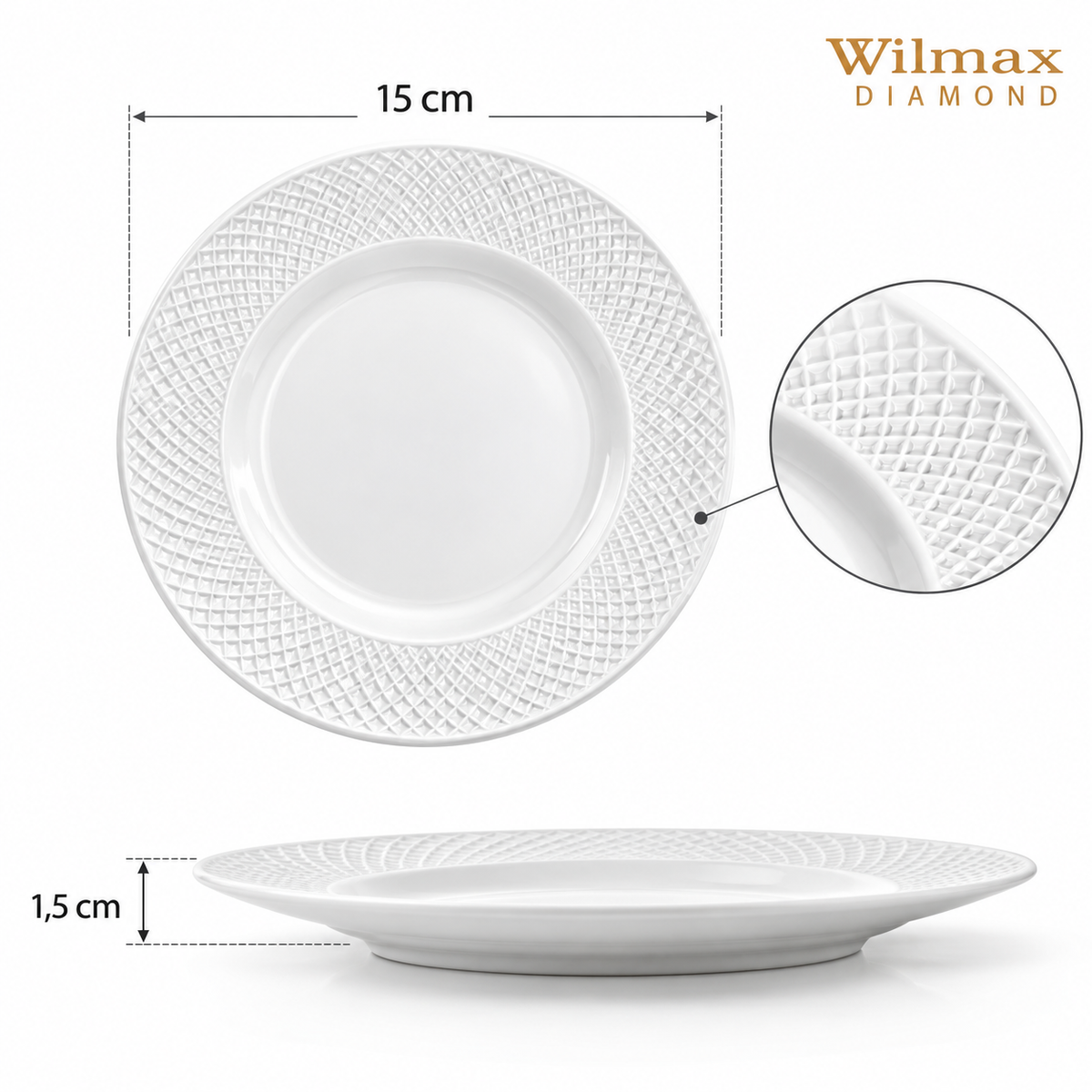 Wilmax Brotteller 15 cm Weiß aus Porzellan