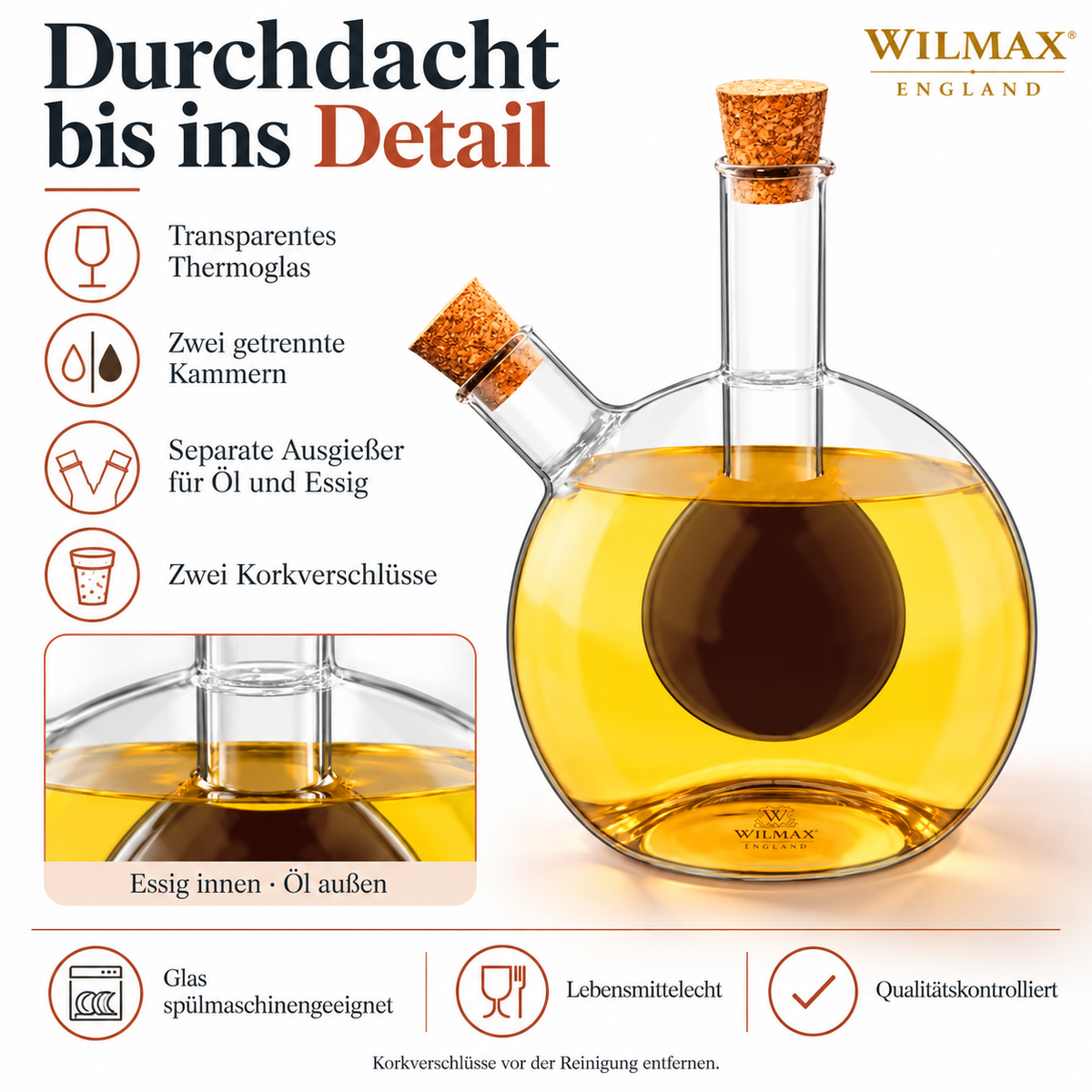 Wilmax Öl- und Essigflasche 300/60 ml Transparent aus Glas