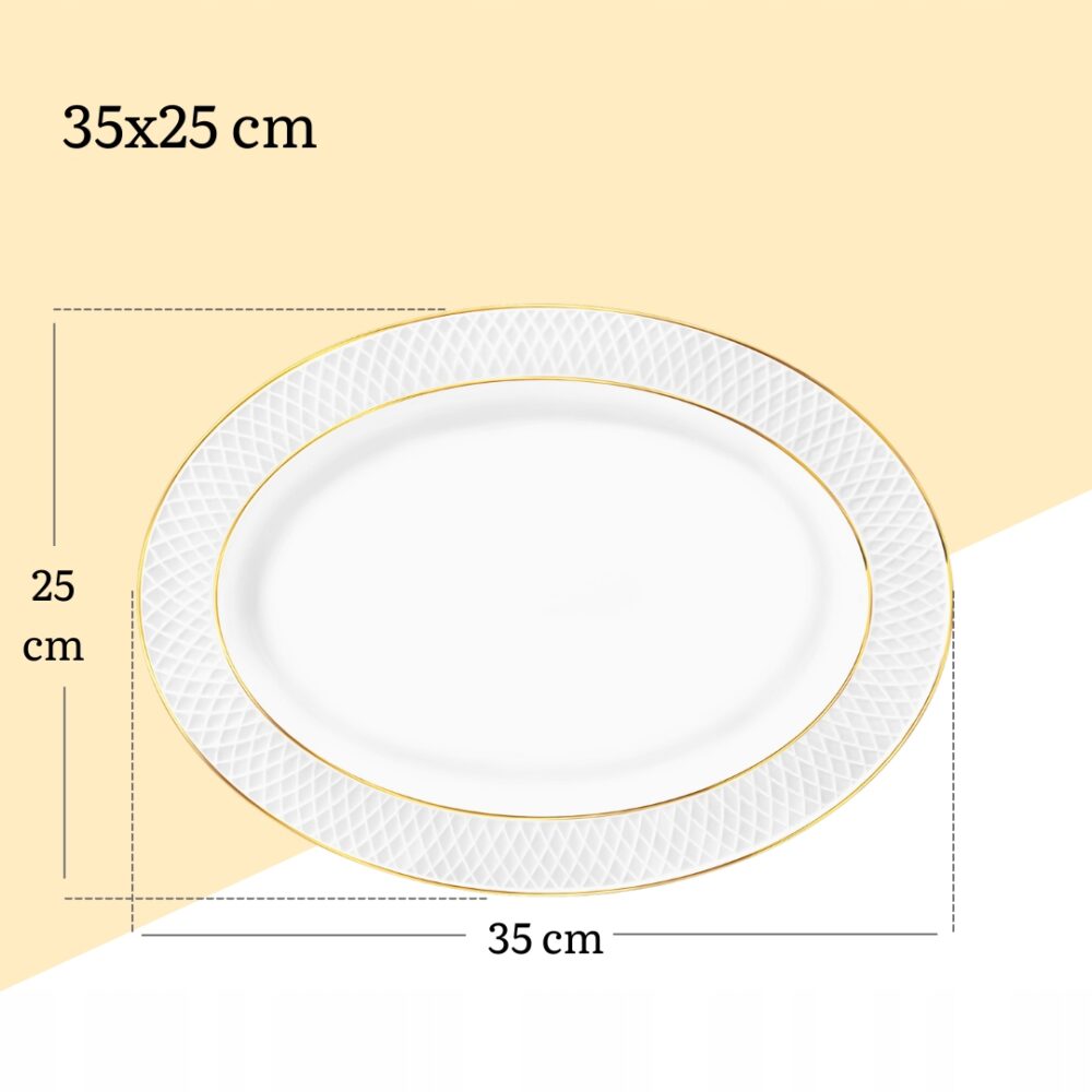 Wilmax Ovale Servierplatte 35 × 25 cm Weiß mit Goldrand aus Porzellan