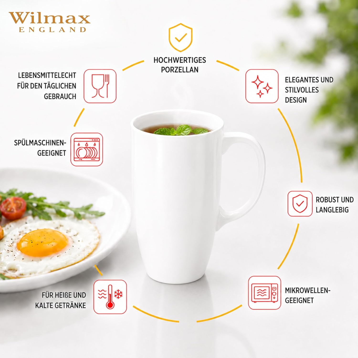 Wilmax Becher 630 ml 4er-Set Weiß aus Porzellan