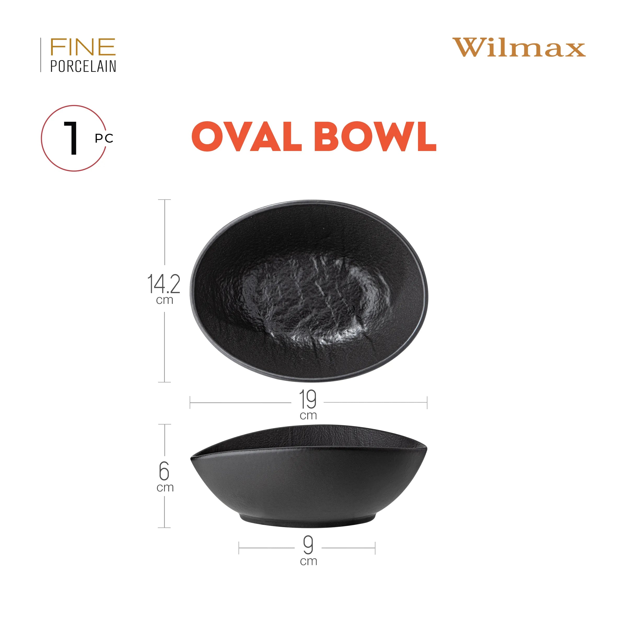 Wilmax Ovale Schale 19 × 15 × 6 cm Schwarz aus Porzellan