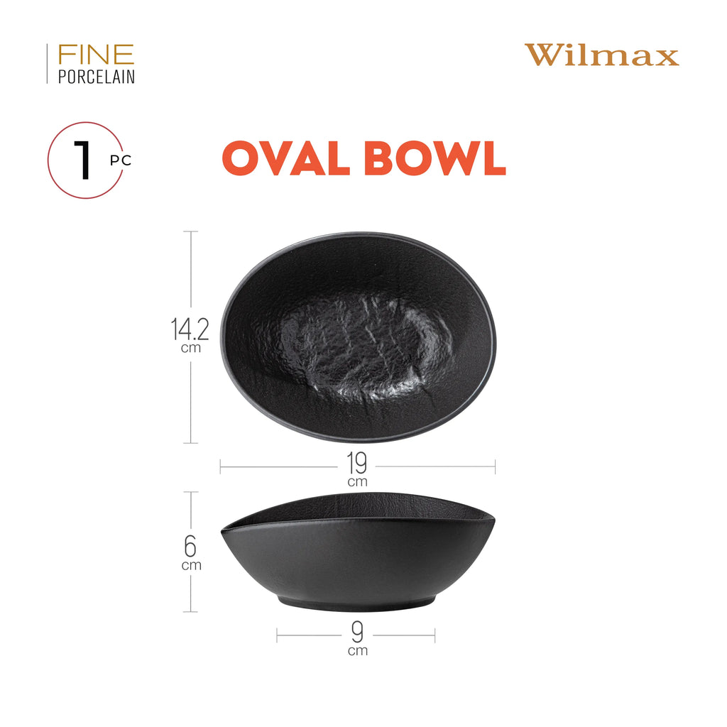 Wilmax Ovale Schale 19 × 15 × 6 cm Schwarz aus Porzellan