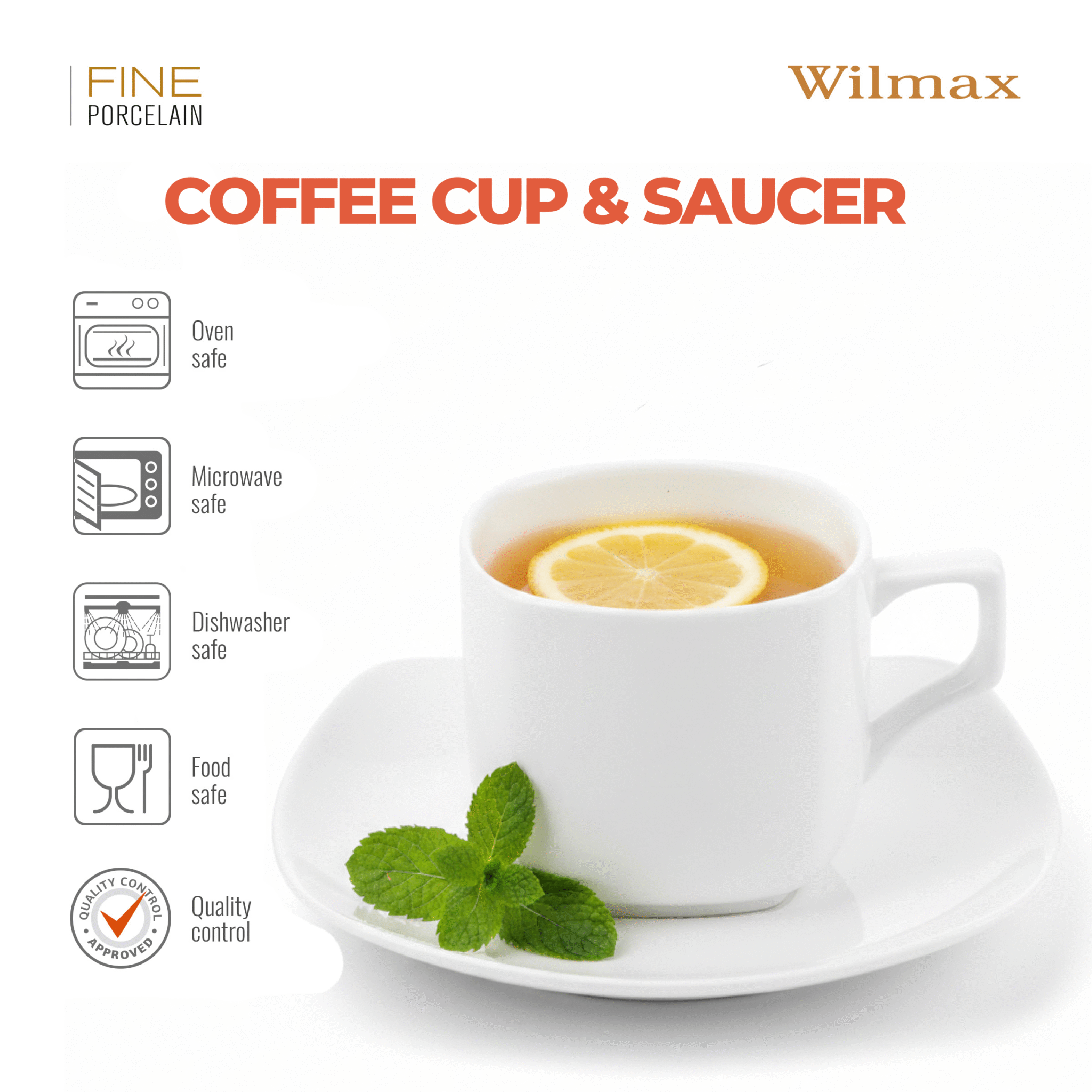 Wilmax Tasse mit Untertassen 200 ml 2er-Set Weiß aus Porzellan