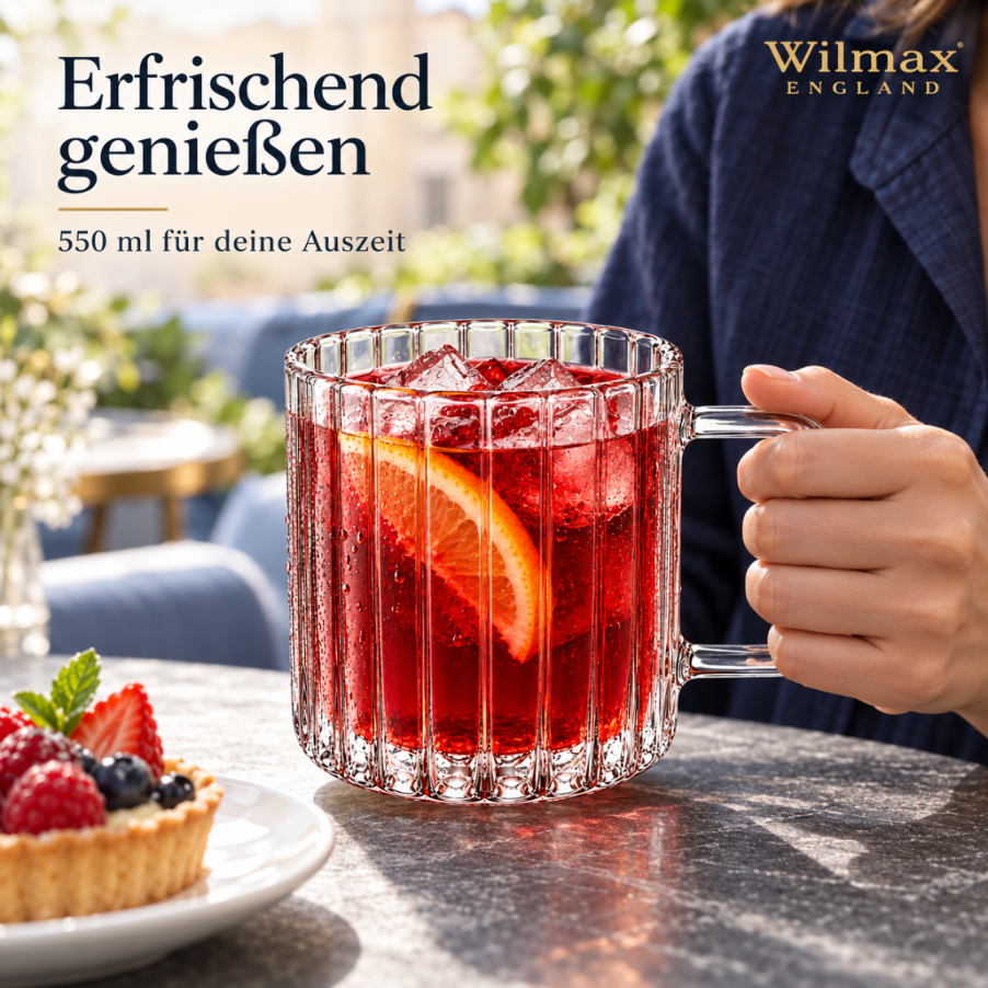 Wilmax Hitzebeständiger Glasbecher mit Henkel 550 ml Transparent aus Glas
