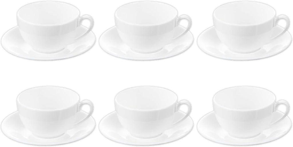 Wilmax Tasse mit Untertasse 400 ml 6er-Set Weiß aus Porzellan