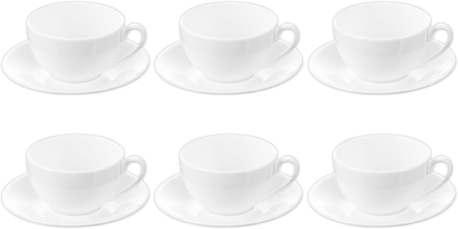 Wilmax Tasse mit Untertasse 400 ml 6er-Set Weiß aus Porzellan