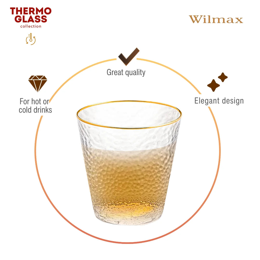 Wilmax Gehämmertes Glas  300 ml Transparent mit Goldrand aus Borosilikatglas