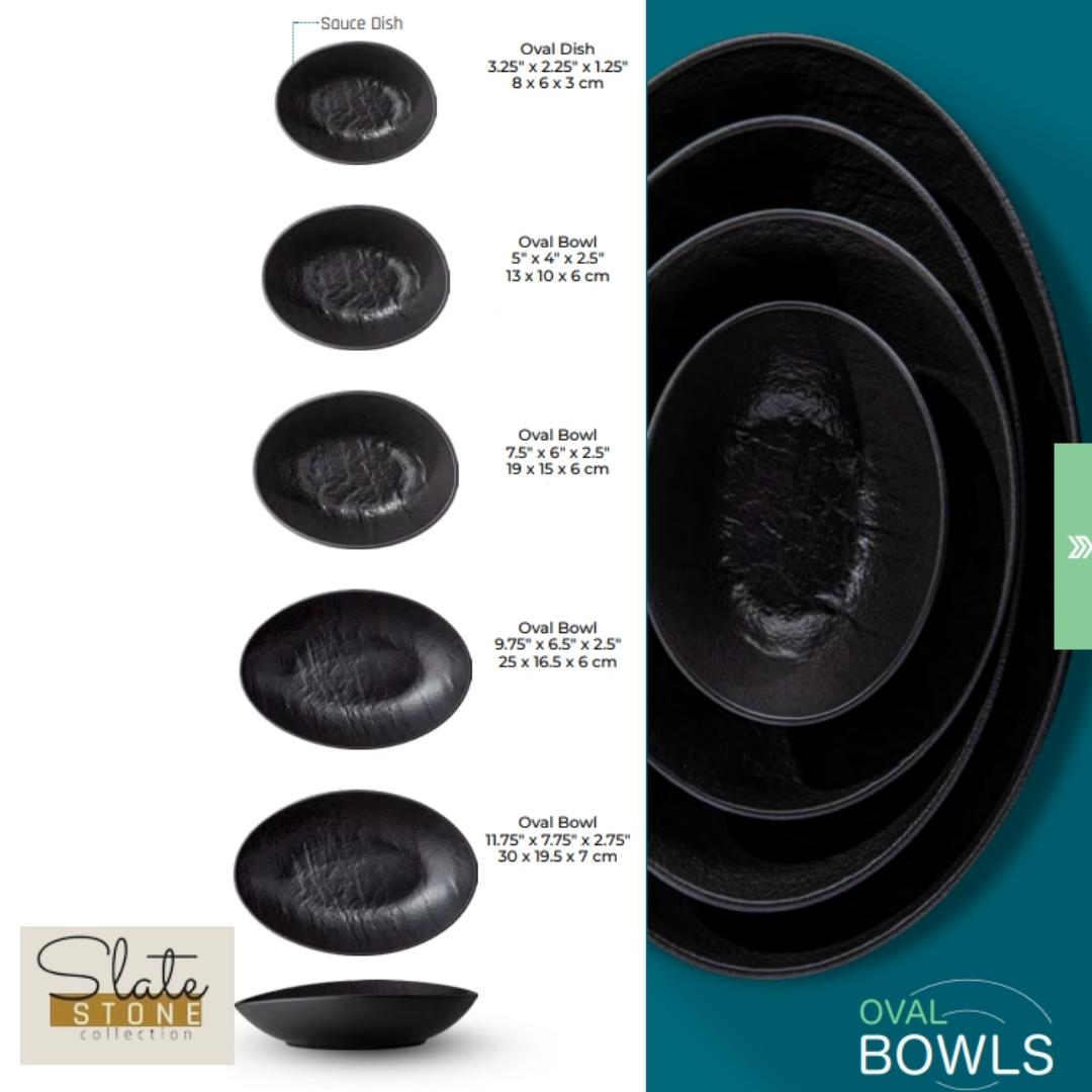 Wilmax Ovale Schale 8 x 6 x 3 cm 6er Set SlateStone Schwarz WL-661117/A6
