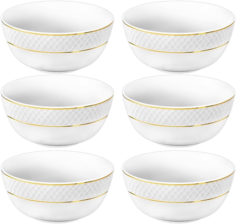 Wilmax Schale 930 ml 16 cm 6er-Set Weiß mit Goldrand aus Porzellan