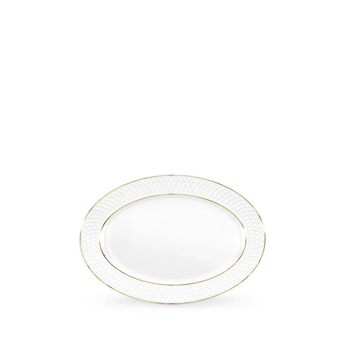 Wilmax Ovale Servierplatte 20 × 14 cm Weiß mit Goldlinien aus Porzellan