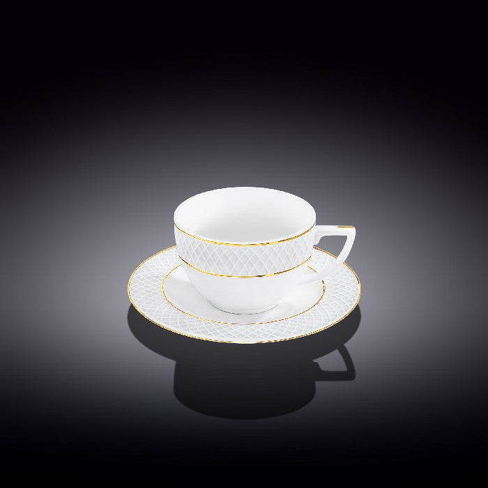 Wilmax Cappuccinotasse mit Untertasse 170 ml Weiß mit Golddekor aus Porzellan