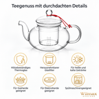 Wilmax Teekanne 1200 ml mit Glasfilter Transparent aus Thermoglas