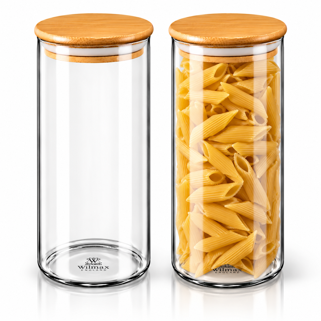 Wilmax Vorratsglas 1500 ml mit Bambusdeckel 2er-Set Transparent