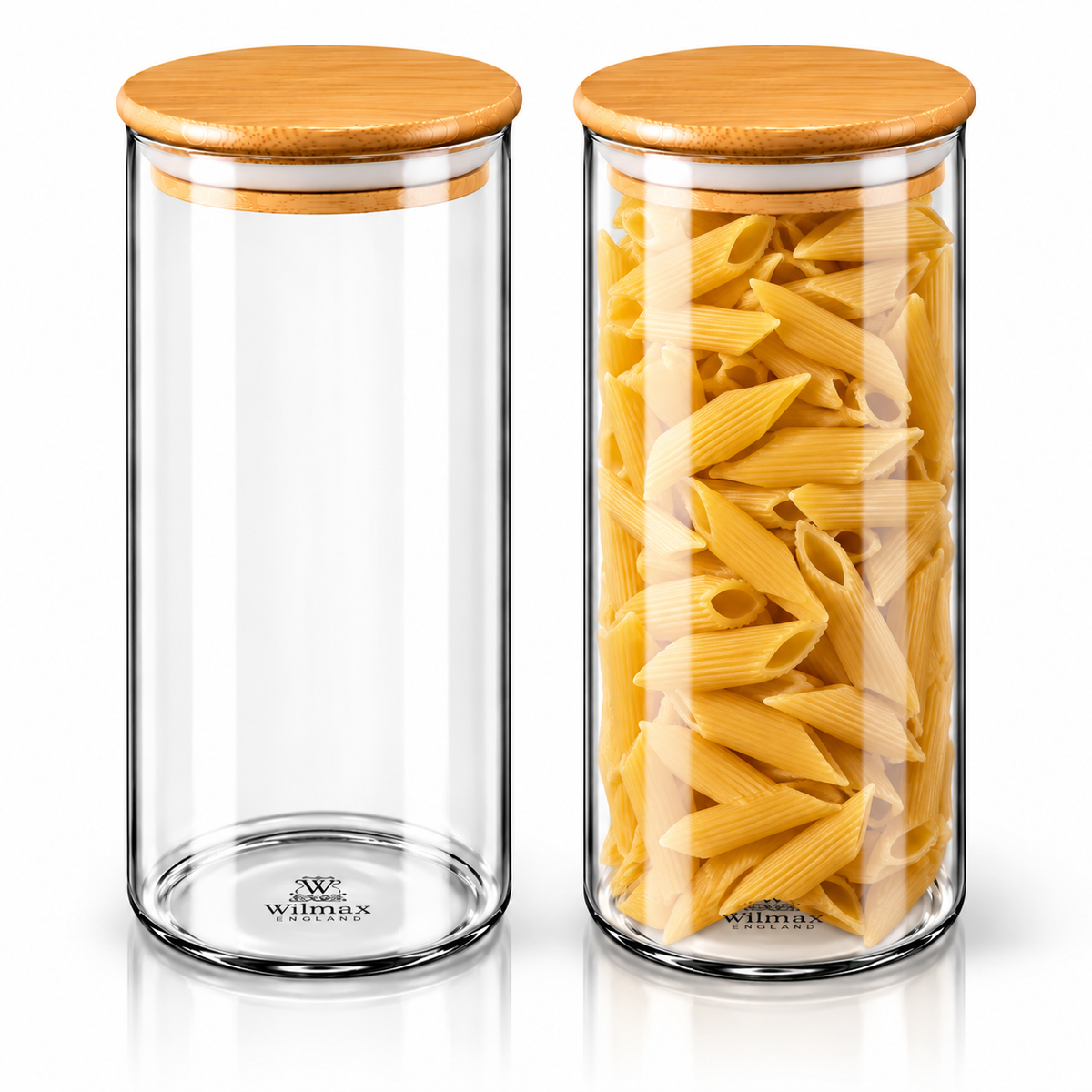 Wilmax Vorratsglas 1500 ml mit Bambusdeckel 2er-Set Transparent