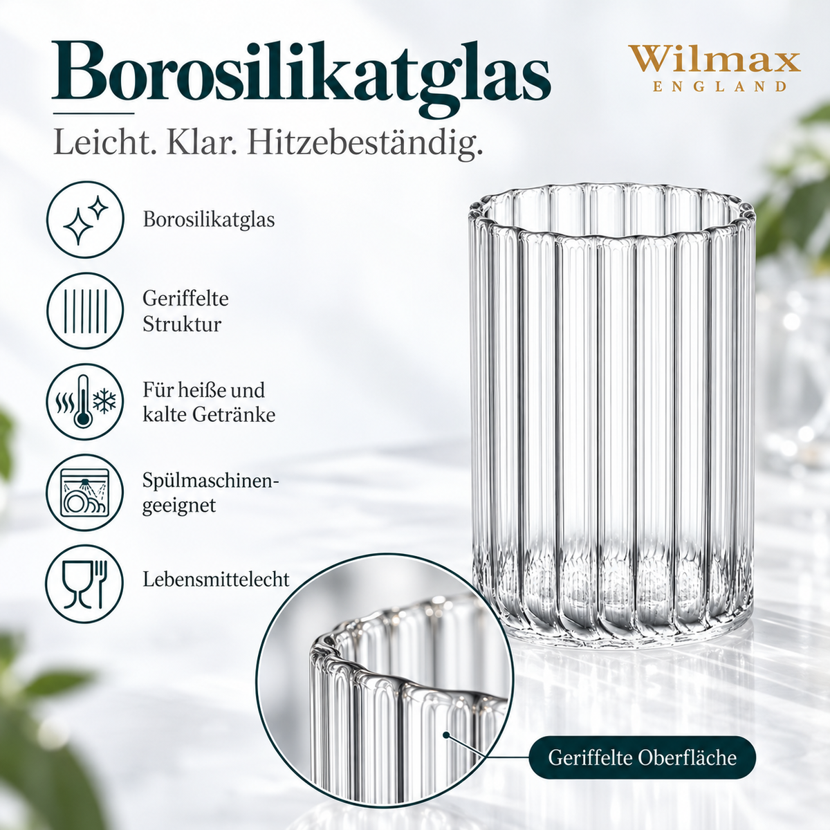 Wilmax Glas 350 ml Transparent aus Borosilikatglas