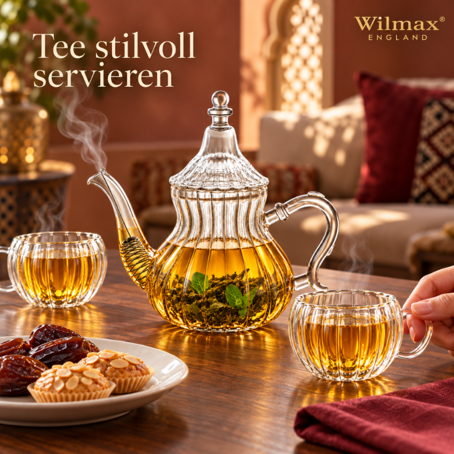 Wilmax Teekanne 850 ml Transparent aus Thermoglas Moroccan Style