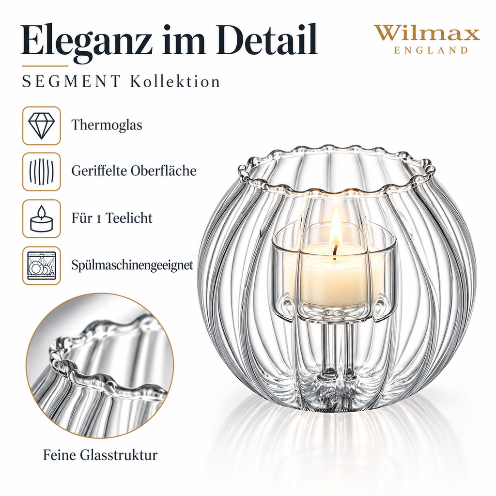 Wilmax Teelichthalter für 1 Teelicht 12 × 10 cm Transparent aus Glas