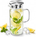 Wilmax Krug 1000 ml mit Edelstahldeckel Transparent aus Thermoglas
